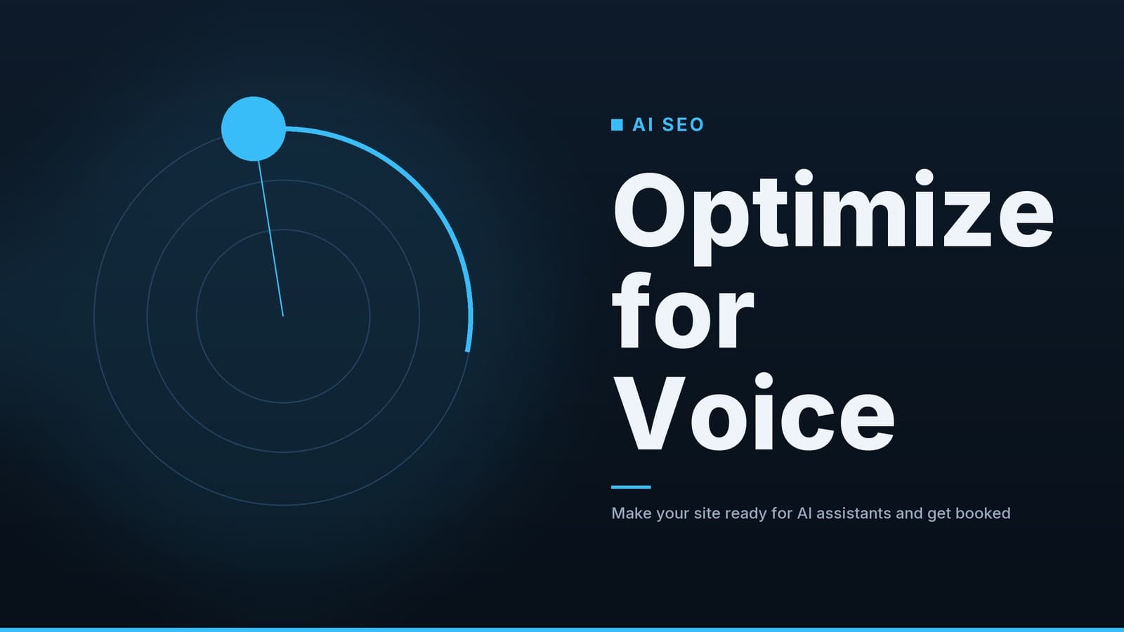 Editorial graphic: “Optimize for Voice” headline beside concentric rings with a bright marker on an arc, ocean palette