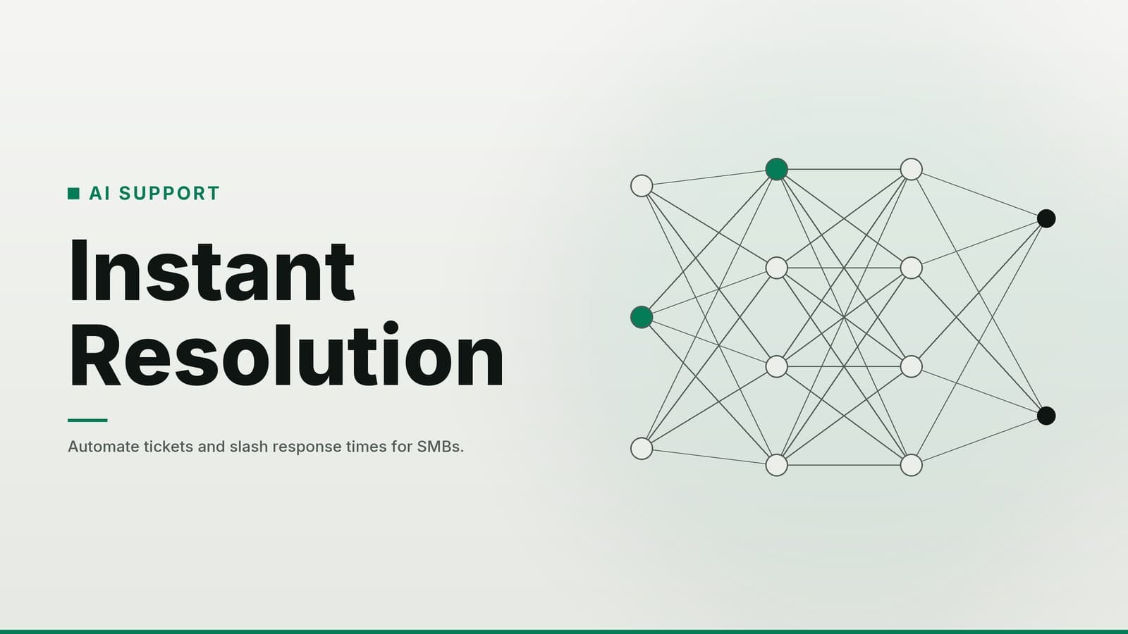 Editorial graphic: “Instant Resolution” headline beside a layered network of connected nodes, paper emerald palette
