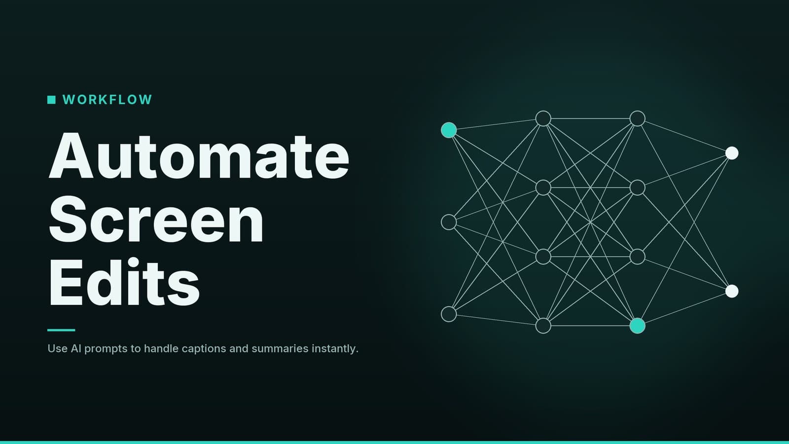 Editorial graphic: “Automate Screen Edits” headline beside a layered network of connected nodes, teal night palette