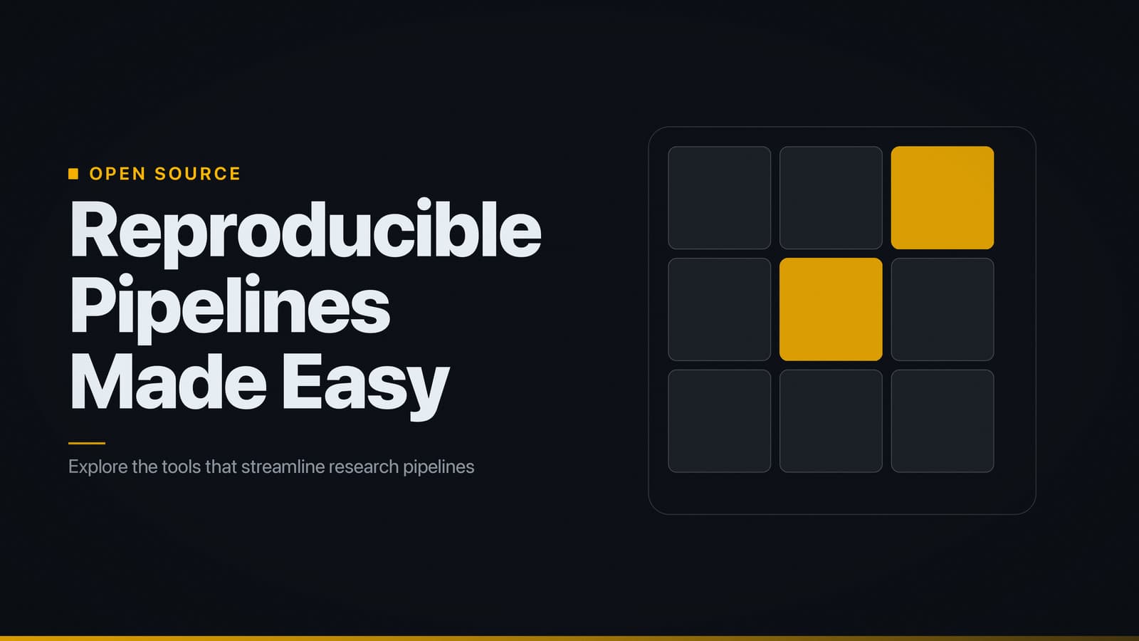 Code block illustration with pipeline stages and arrows, left side of card, headline on right