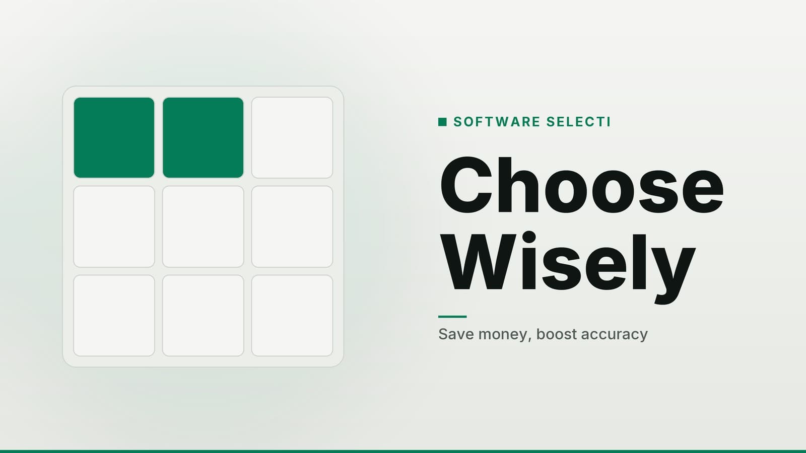 Editorial graphic: “Choose Wisely” headline beside a three-by-three tile grid with highlighted tiles, paper emerald palette