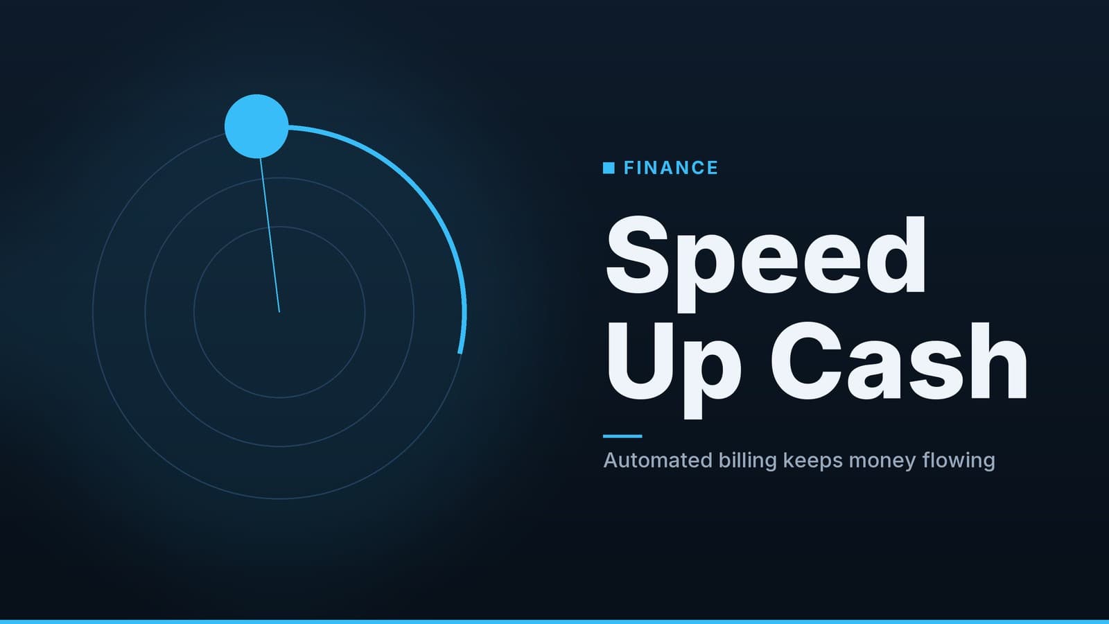 Editorial graphic: “Speed Up Cash” headline beside concentric rings with a bright marker on an arc, ocean palette