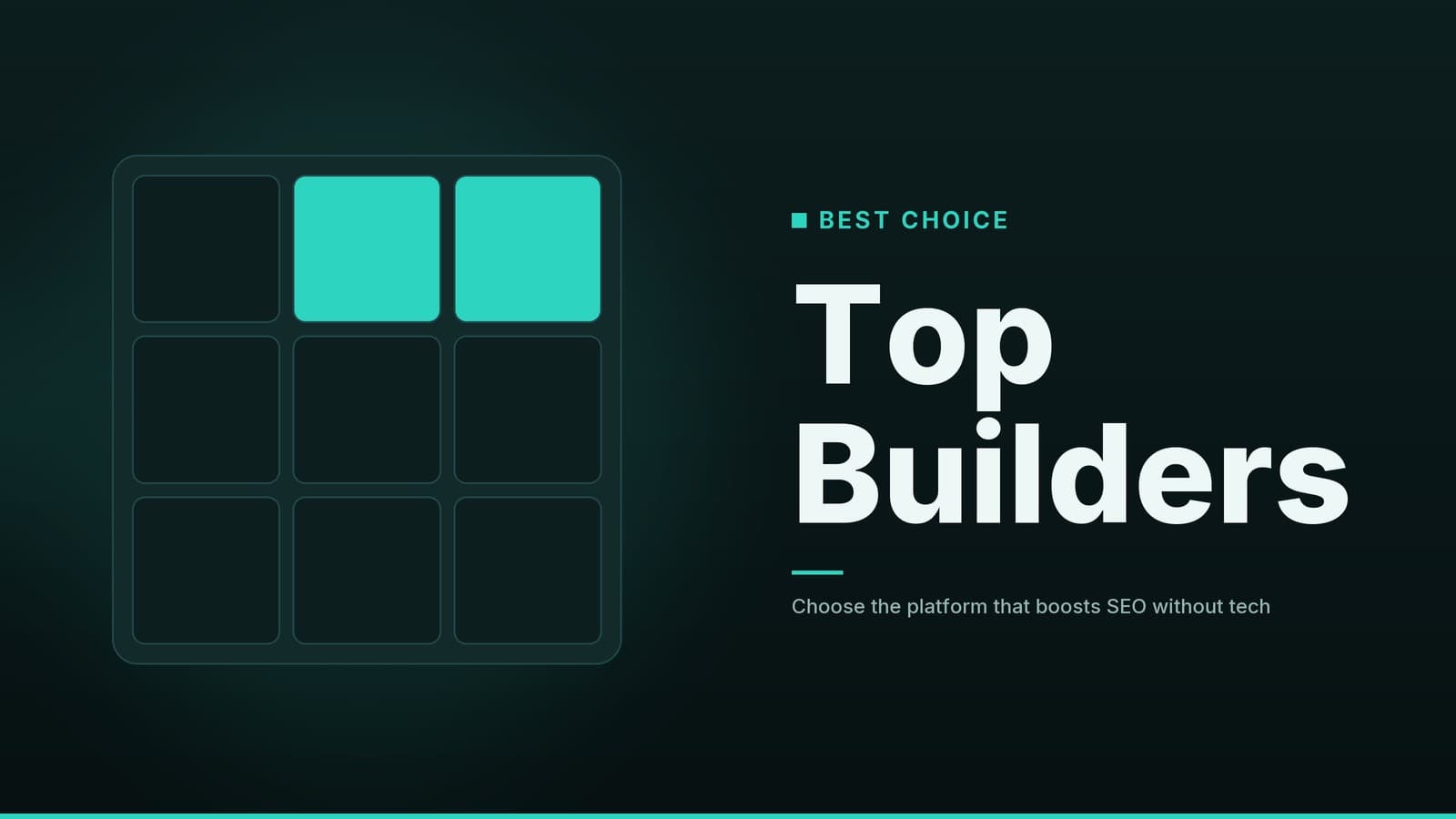 Editorial graphic: “Top Builders” headline beside a three-by-three tile grid with highlighted tiles, teal night palette