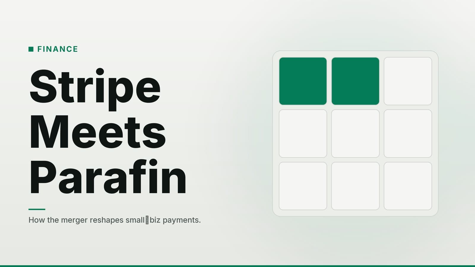 Editorial graphic: “Stripe Meets Parafin” headline beside a three-by-three tile grid with highlighted tiles, paper emerald palette
