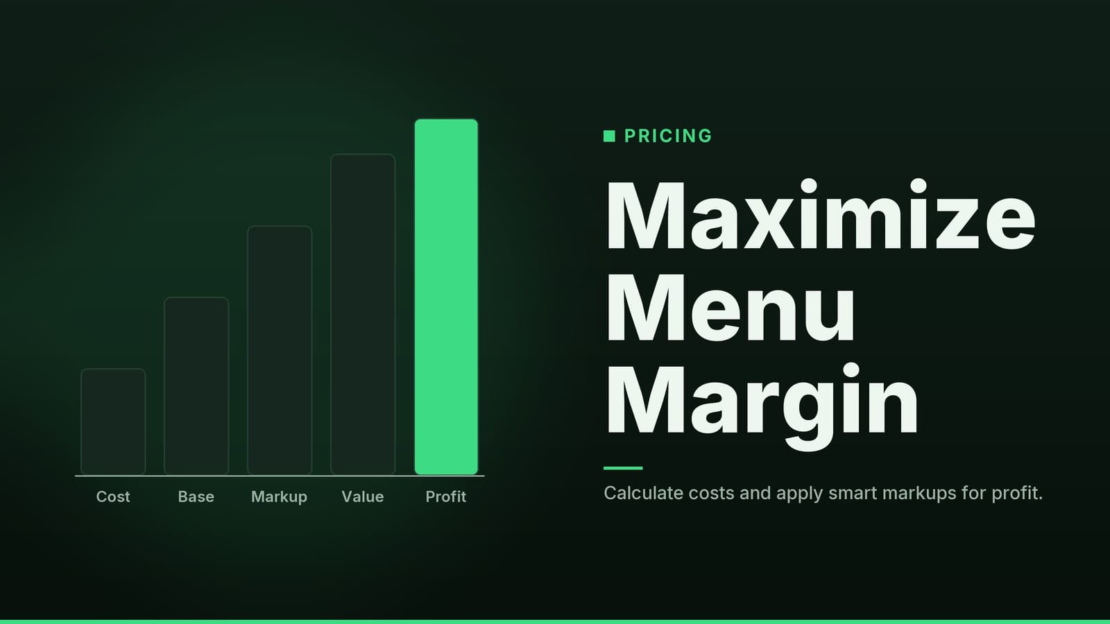 Editorial graphic: “Maximize Menu Margin” headline beside a simple bar chart, forest mint palette