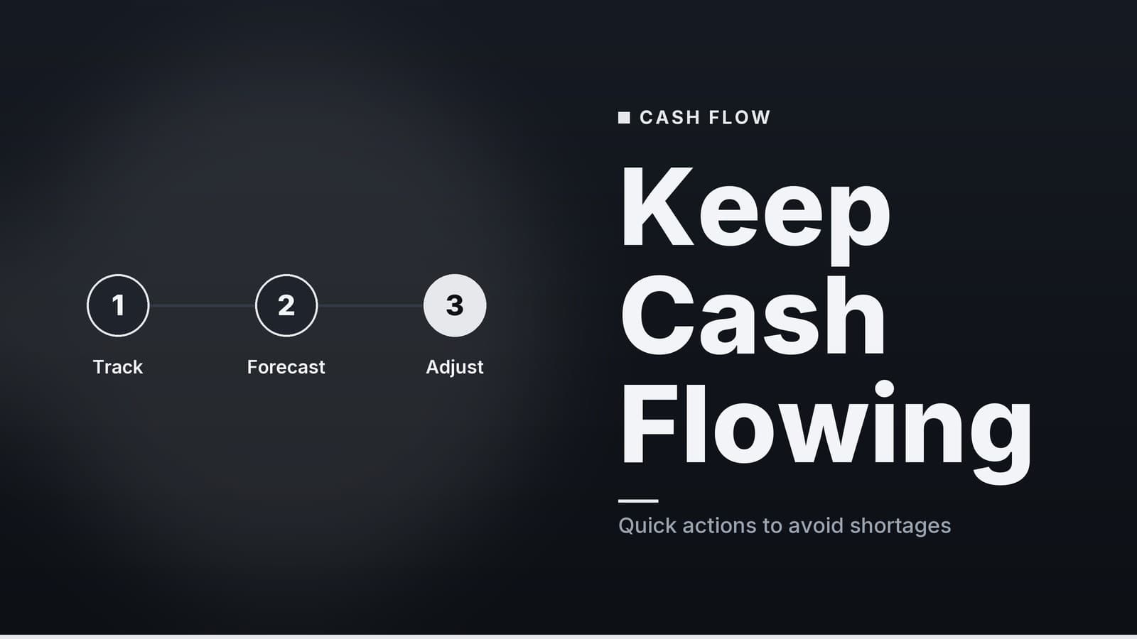 Editorial graphic: “Keep Cash Flowing” headline beside a sequence of numbered steps, ink silver palette