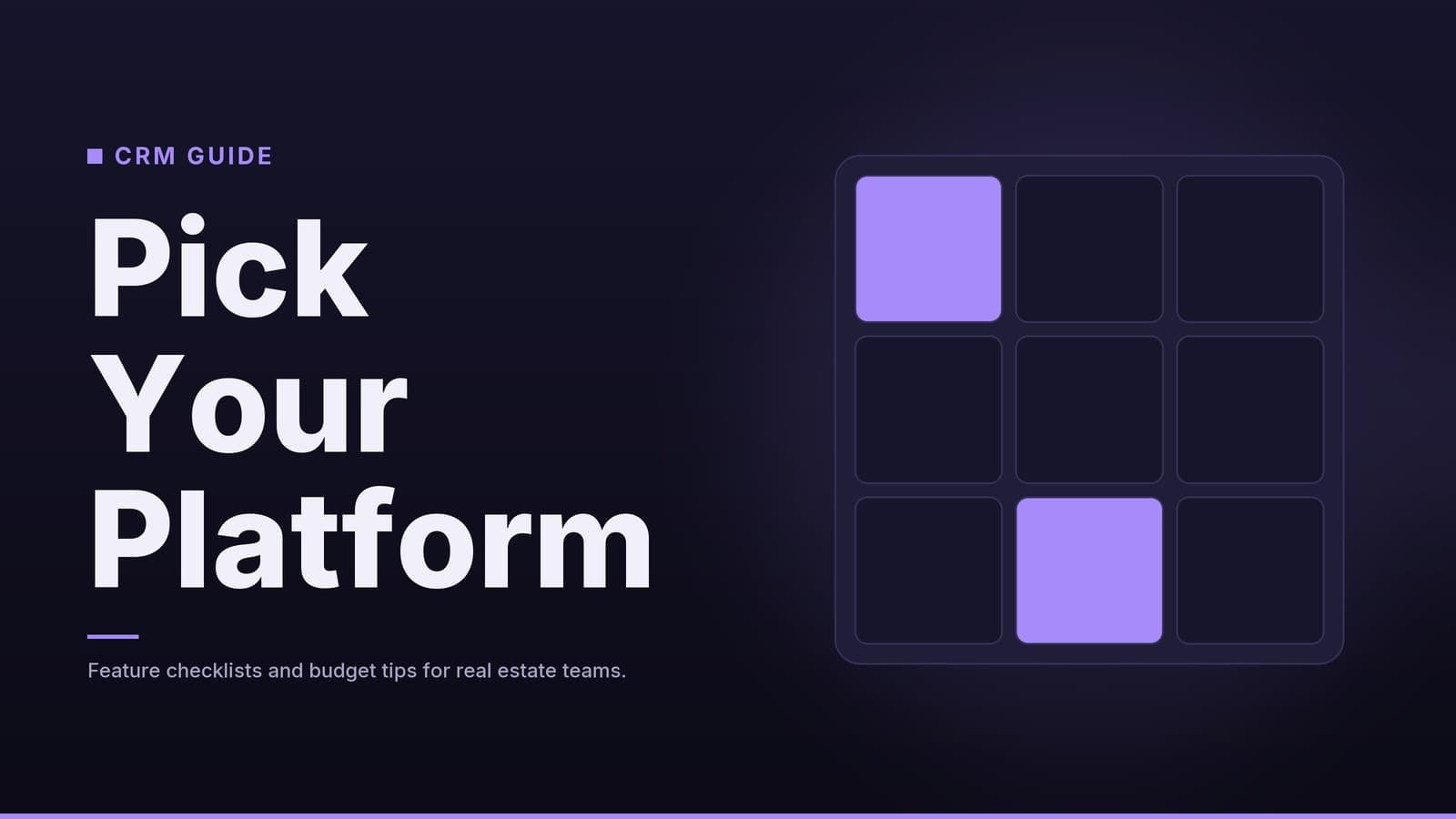 Editorial graphic: “Pick Your Platform” headline beside a three-by-three tile grid with highlighted tiles, midnight violet palette