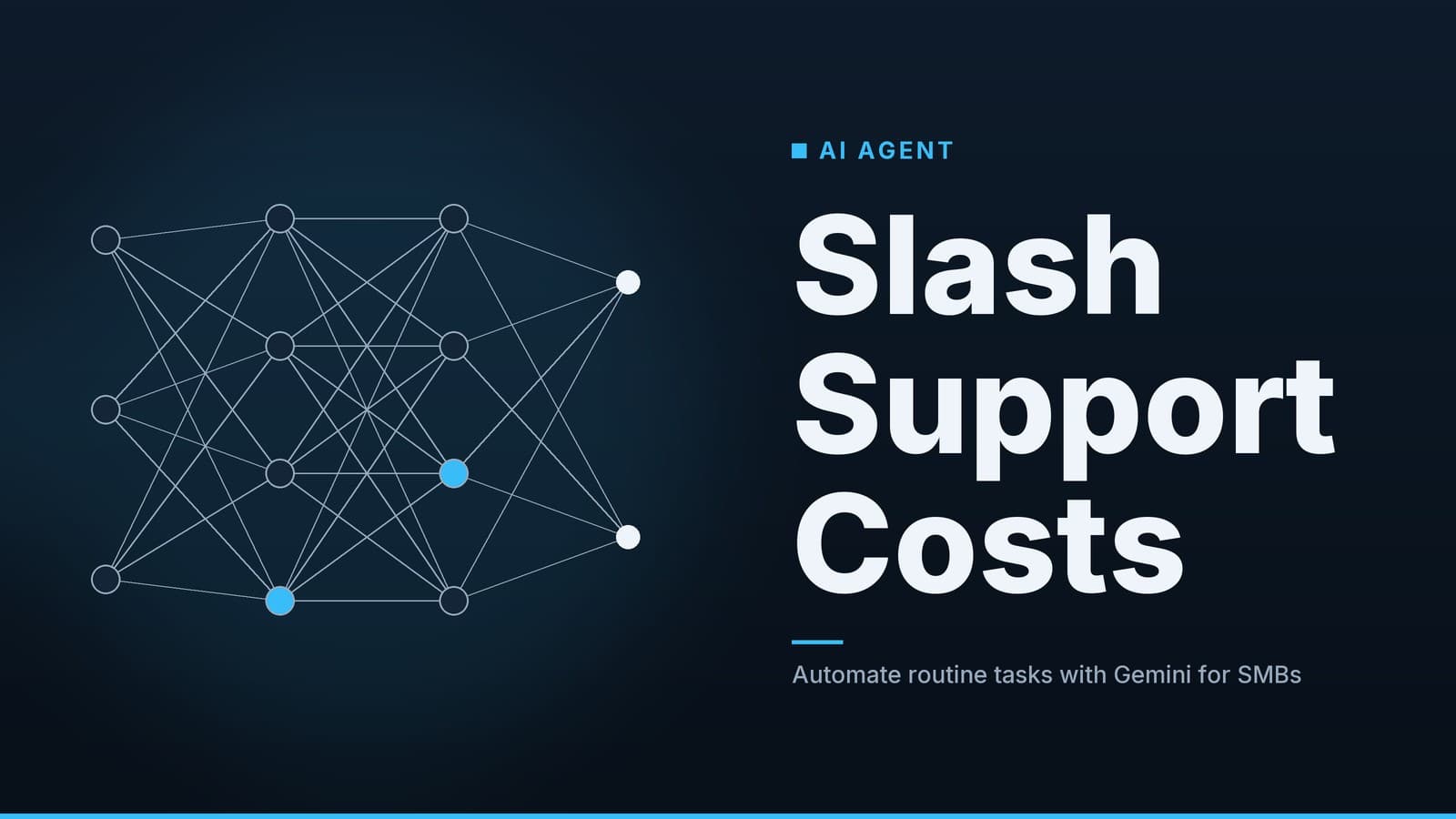 Editorial graphic: “Slash Support Costs” headline beside a layered network of connected nodes, ocean palette