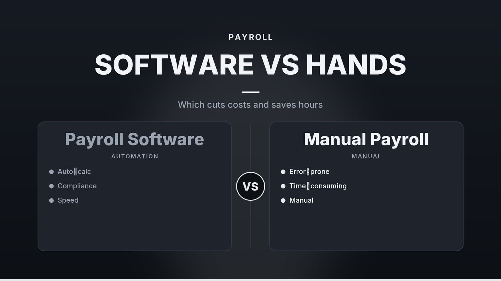 Editorial graphic: “SOFTWARE VS HANDS” headline beside two comparison panels separated by a VS badge, ink silver palette